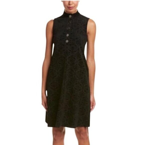 J. McLaughlin Dress XS NWOT Lacey Damask Swing Flocking Bainbridge Collar Black - Picture 3 of 8